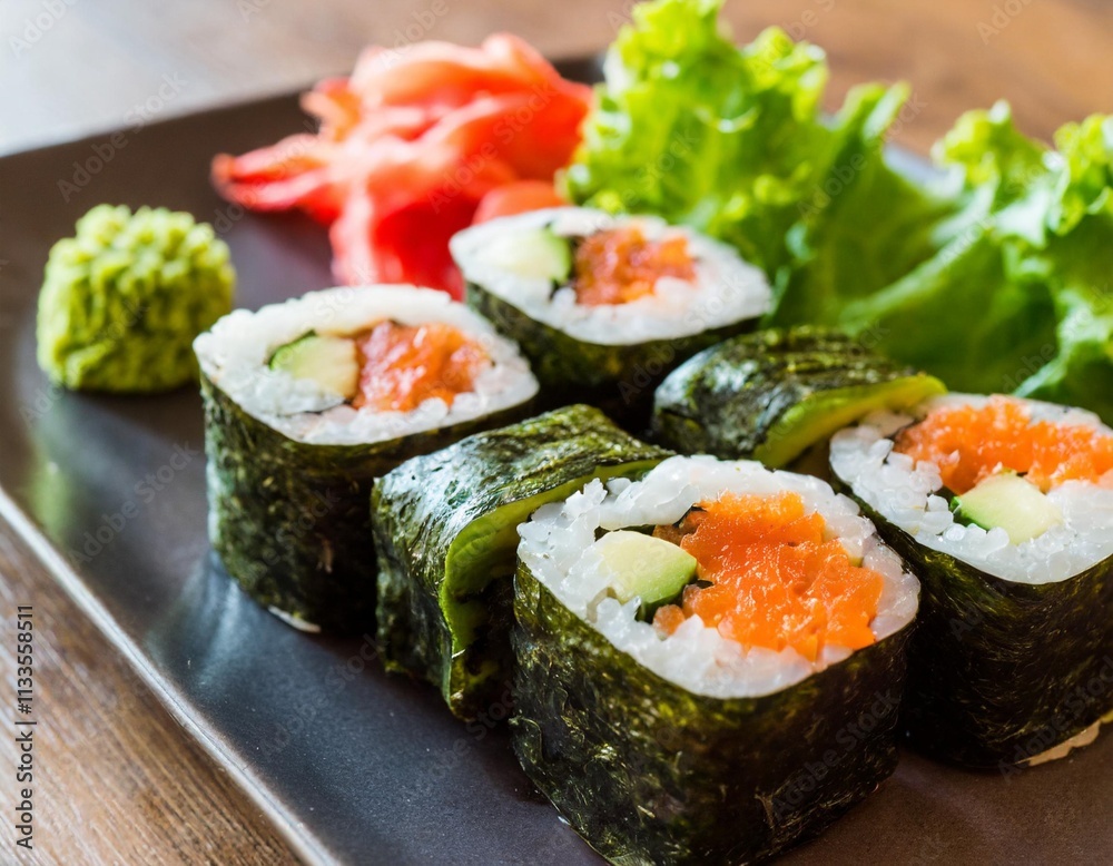 Modern Japanese Sushi with Fresh Vegetables Modern Japanese Sushi with Fresh Vegetables