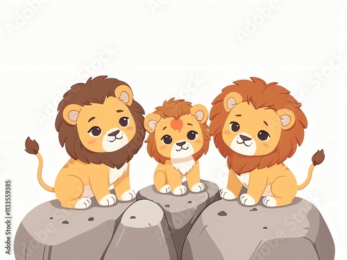 Adorable Lion Family: Three Cute Lion Cubs on Rocks photo