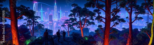 Neon-Lit Cyberpunk Hilltop Gathering