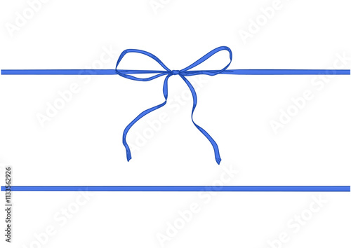 Vintage style decorated long blue bow and ribbon. Hand drawn vintage line art vector illustration. 