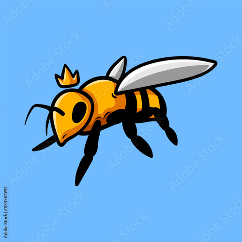 fun cartoon character of queen bee isolated colored drawing line art style sketch classic vintage design illustration