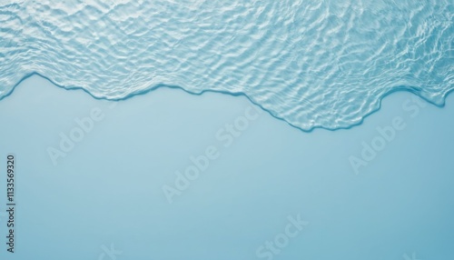 Top view of clear water with rippled surface on a light blue backdrop with copy space image.