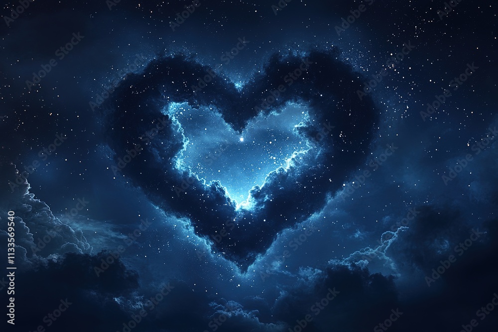 Celestial Heart Shaped Cloud Formation In Night Sky Celestial Heart Shaped Cloud Formation In Night Sky