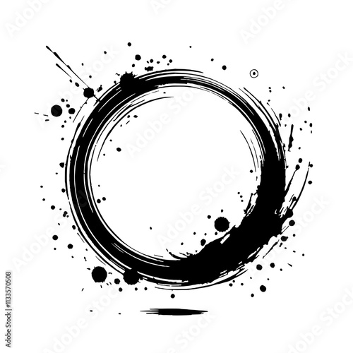 Black Ink Circle Abstract Art: A bold and dramatic circle made with black ink splatters and brushstrokes, creating a visually engaging graphic design element.