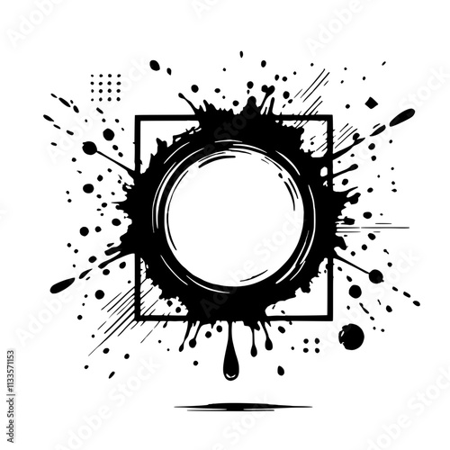 Abstract Ink Splashes: A striking black ink splatter design with a circular frame and a subtle shadow, creating an edgy and contemporary aesthetic.