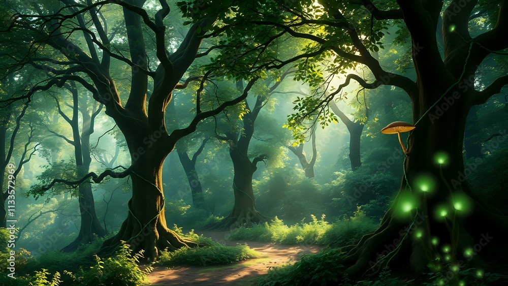 Enchanted Forest Path with Glowing Vines Enchanted Forest Path with Glowing Vines