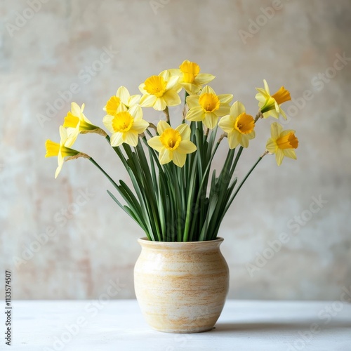 Wallpaper Mural Yellow daffodils in ceramic pot on white table Torontodigital.ca