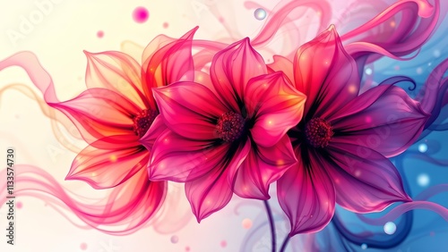 Fototapeta Naklejka Na Ścianę i Meble -  Glowing vibrant neon flowers with radiant petals, fluid swirling motion, and surreal soft-focus effects, designed to form a dreamy and artistic background for modern creative projects.
