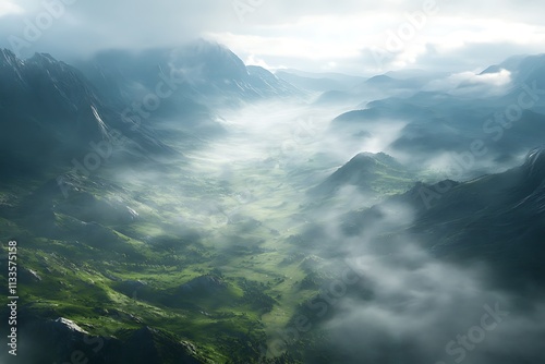 Misty Mountain Valley: A Breathtaking Aerial View