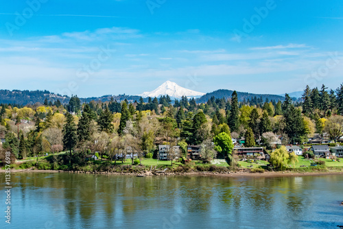Willamette River and Mt. Hood in Portland, Oregon