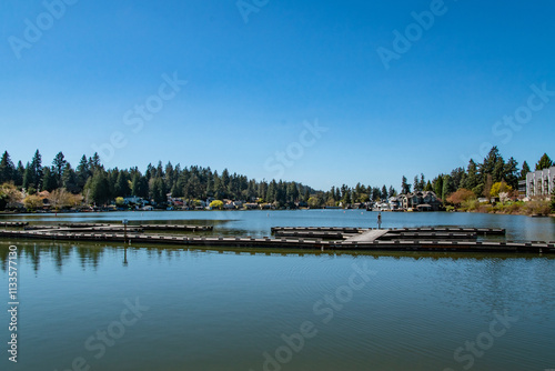 Lake and Docks in Lake Oswego Near Portland, Oregon