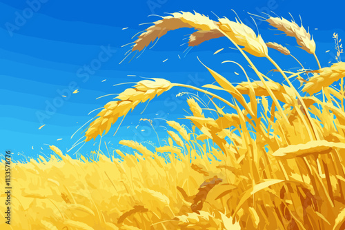 Field of yellow grass with a blue sky in the background