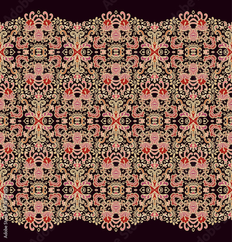 Seamless Golden border ornament, on dark background, ornamental decor	