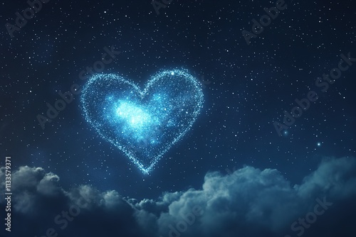 Celestial Heart Shaped Constellation Above Night Clouds