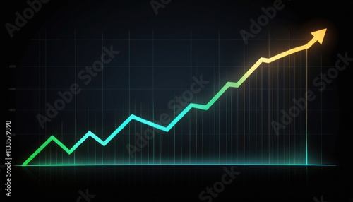 Glowing upward trend graph showcases exponential growth and success. A symbol of progress and prosperity, visually appealing with a dark background.