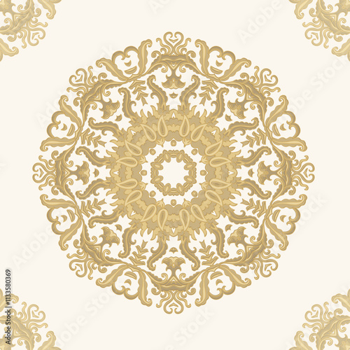 Golden coloring decorative rosette - mandala on white background