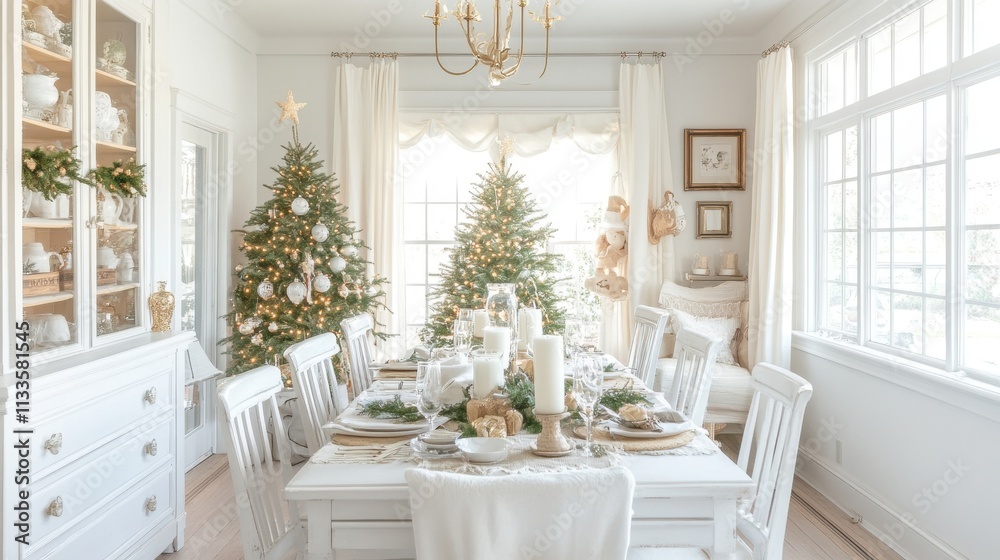 Fototapeta premium Elegant Family Dining Room with Festive Decor