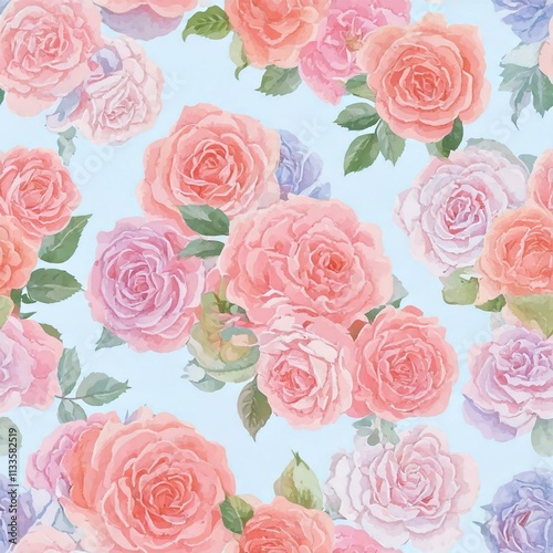 Sweet rose flower watercolor seamless pattern.soft pastel colors water color seamless pattern for beauty products or other.