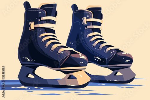 Two black ice skates with white laces