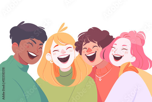 Group of four people are smiling and laughing