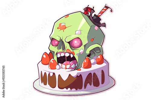 Cartoonish head with a cake on top of it