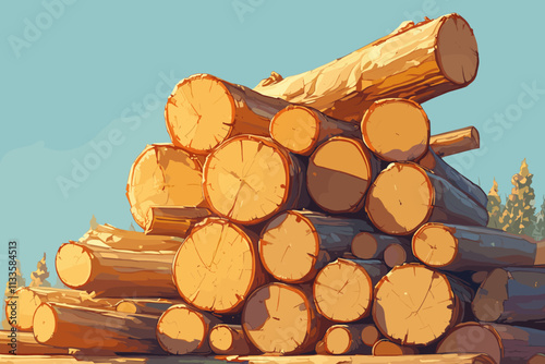 Pile of logs with a tree in the background