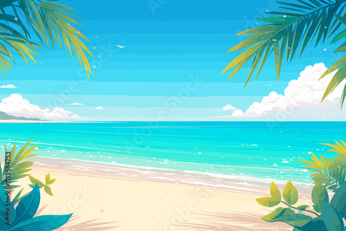 Beautiful blue ocean with palm trees in the background