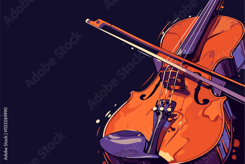 Viola is shown with its neck and strings. The neck is bent and the strings are visible. flat vector illustration