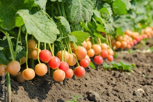 Ripe Ground Cherries Growing On Vines In Garden photo