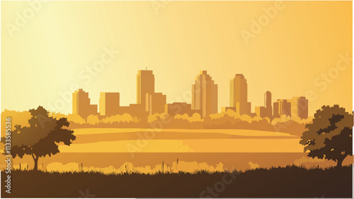 Tranquil Kansas Landscape with City Backdrop.eps