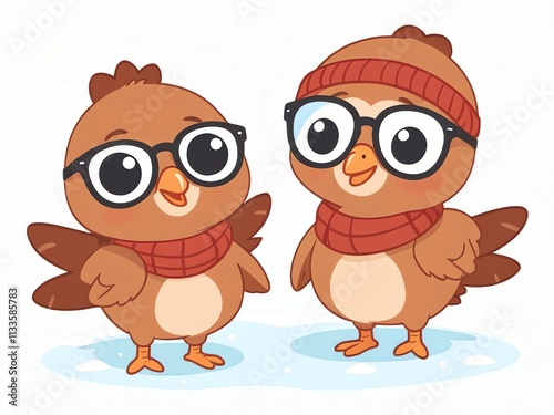 Adorable Cartoon Birds in Winter Attire photo