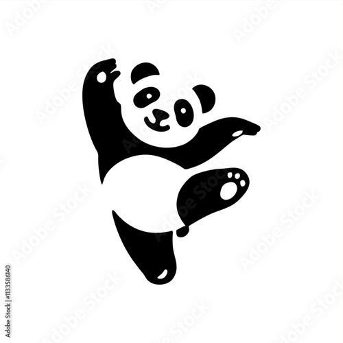 negative space vector logo of panda happy dancing