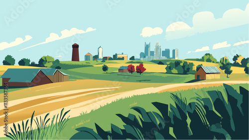 Golden Fields and City Skyline- Iowa's Beauty