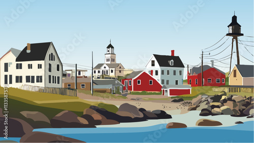 Maine's Beautiful Harbor and Historic Buildings