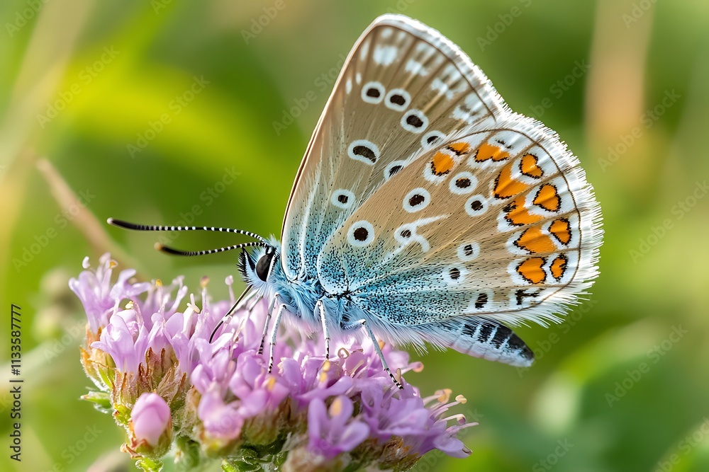 Fototapeta premium Common Blue Butterfly on Purple Flower