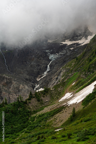 French Alps landscape. Glacier de Bionnassay and Aiguille de Bionnassay Chmonix Montblanc region
 photo