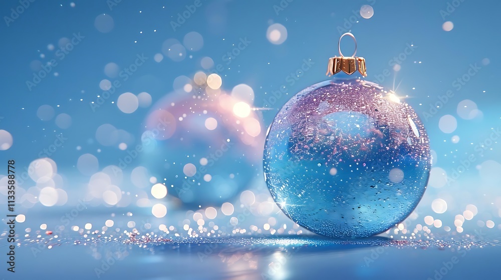 Sparkling blue Christmas ornament with glitter on blue background. Sparkling blue Christmas ornament with glitter on blue background.