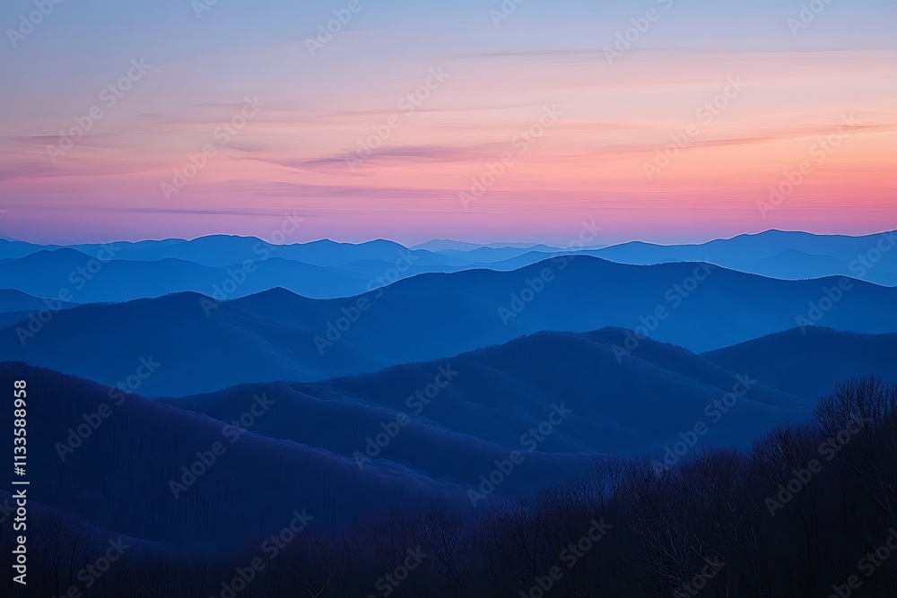 Serene Sunset over Blue Ridge Mountains: A Panorama of Tranquility