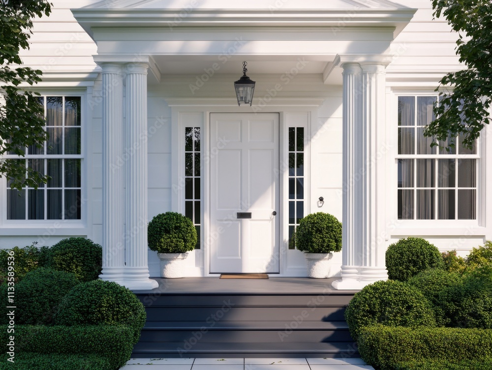 White Victorian Mansion with Sunlit Front Porch