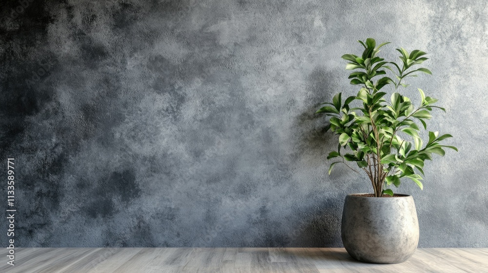 Modern Decor: Bonsai Tree Against Wallpaper Backdrop Modern Decor: Bonsai Tree Against Wallpaper Backdrop