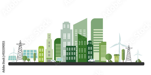 ecology concept of Net zero carbon free city building recycle tree car vector