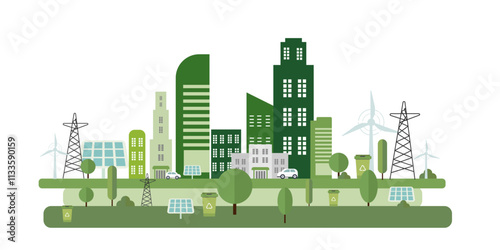ecology concept of Net zero carbon free city building recycle tree car vector