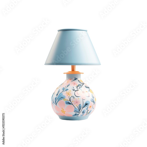 Pastel Floral Table Lamp with Light Blue Shade - Home Decor photo