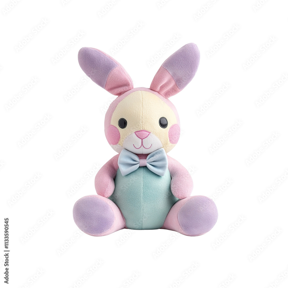Obraz premium Adorable Pastel Bunny Plush Toy Sitting Isolated on White Background