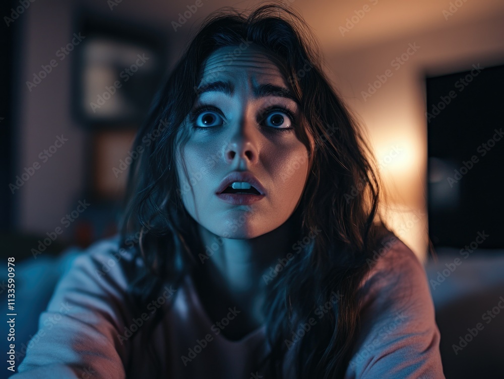 Screaming Woman in Dark Room