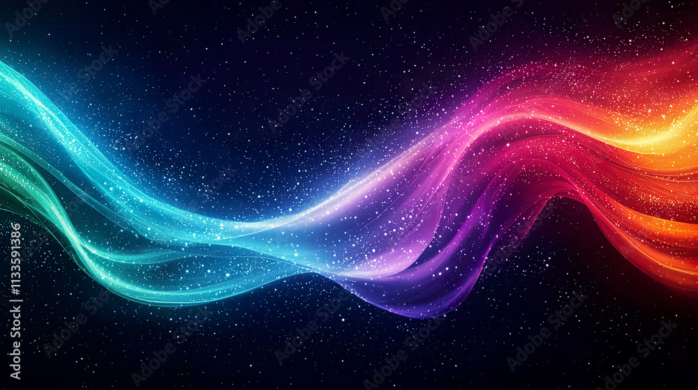 Abstract flowing rainbow waves, white starry dots and cosmic speckles, glowing fluid texture Abstract flowing rainbow waves, white starry dots and cosmic speckles, glowing fluid texture