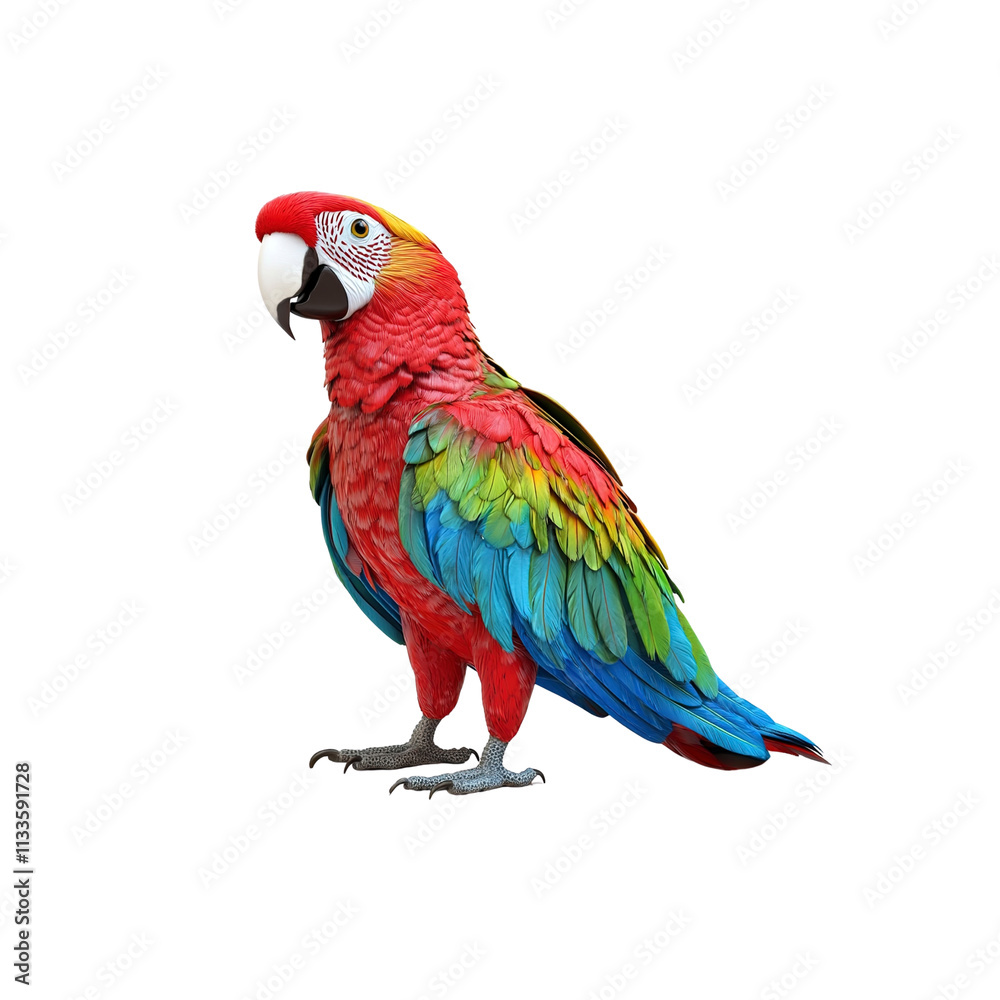 Obraz premium Vibrant Scarlet Macaw Parrot Isolated on White Background