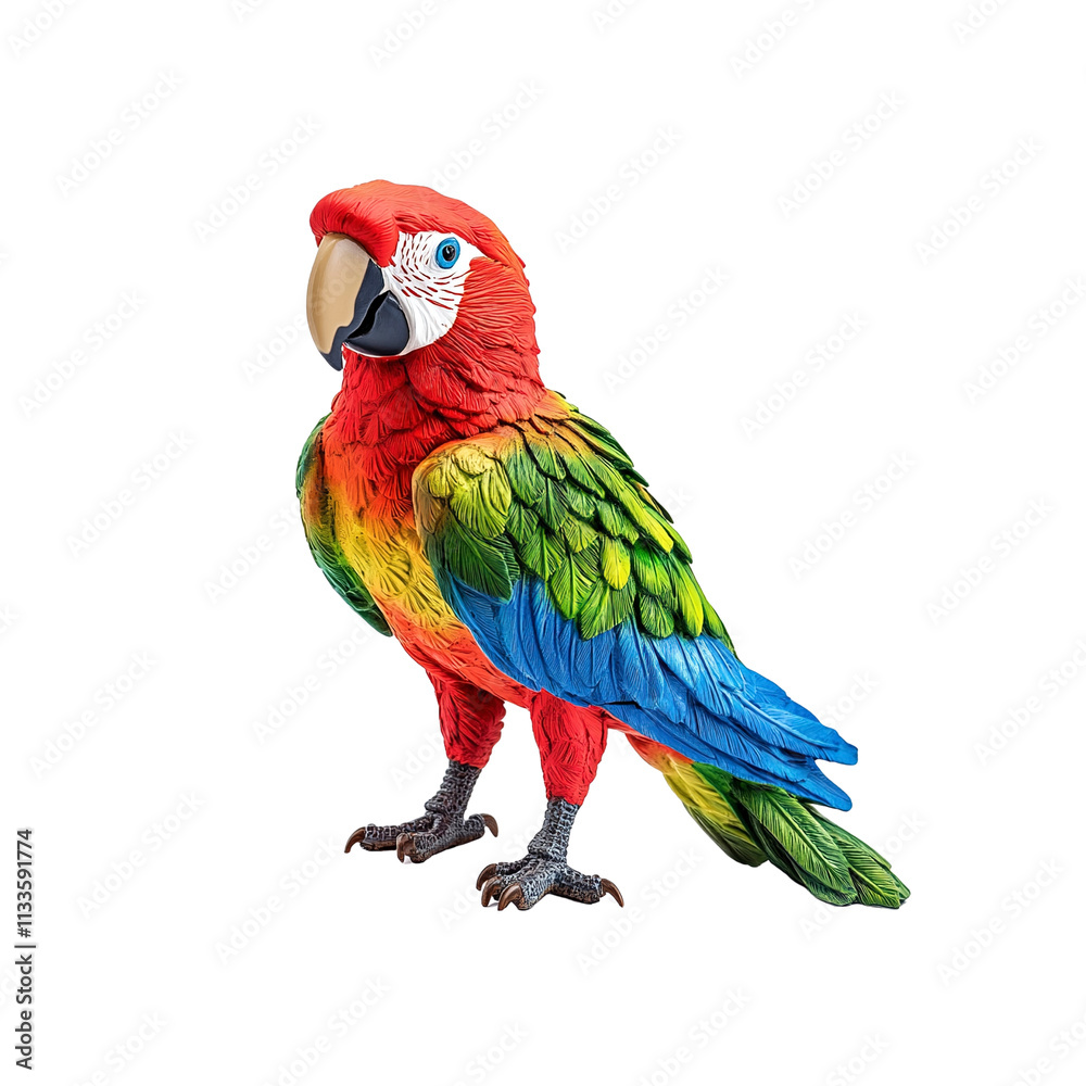 Fototapeta premium Vibrant Scarlet Macaw Parrot Figurine - Tropical Bird Decoration