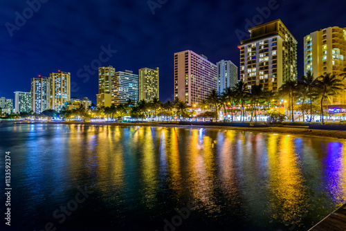 Wallpaper Mural Fantastic view of tropical city at night in Honolulu, Hawaii, USA Torontodigital.ca