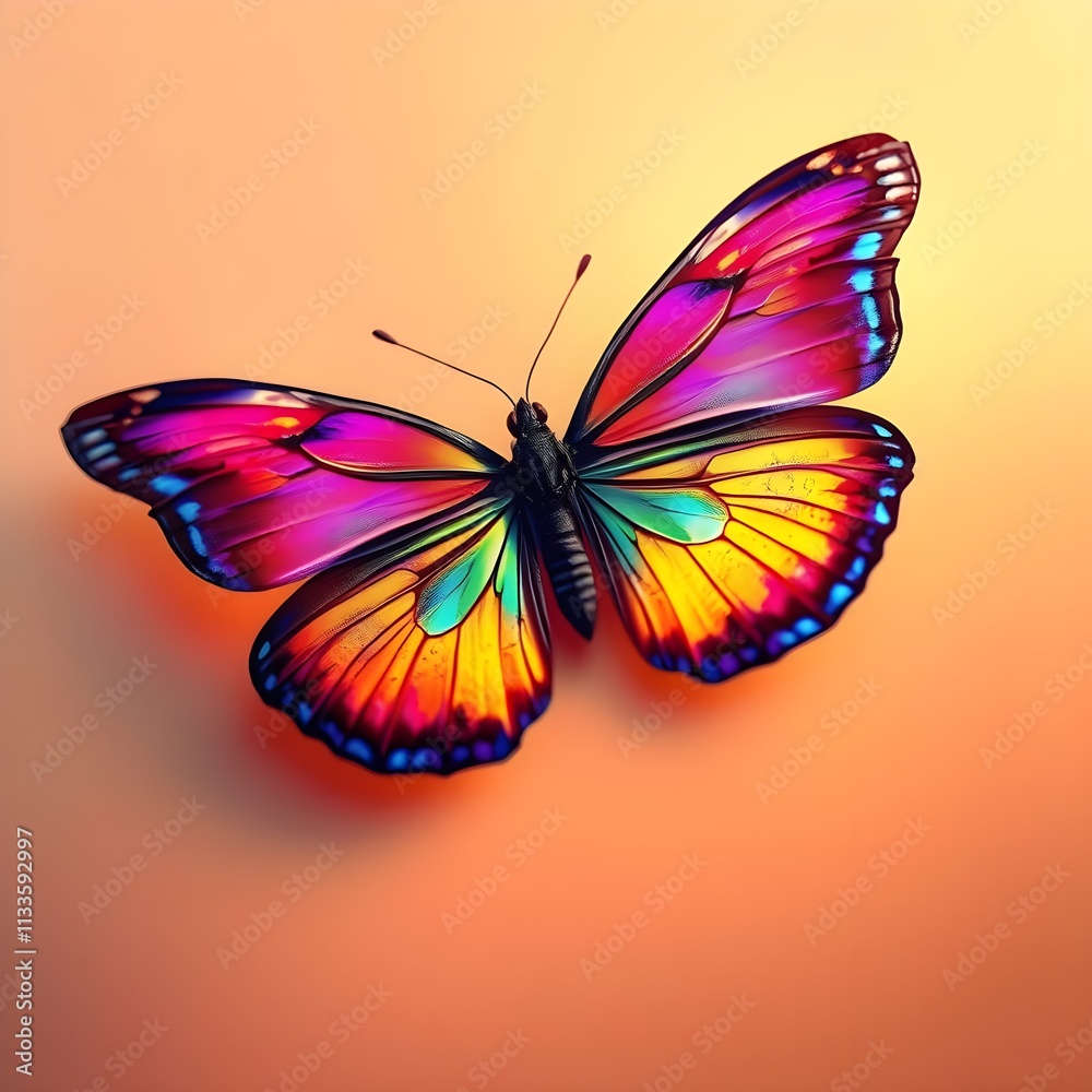 Digital matte drawing of a large colorful swallowtail butterfly on a light background